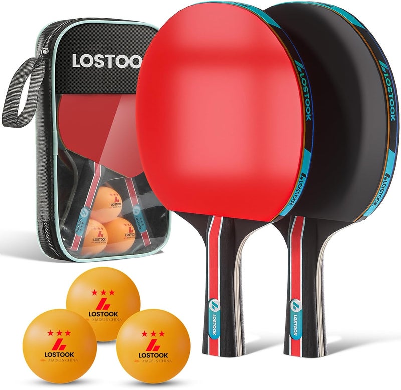 Lostook Professional Ping Pong Paddles Set of 2/4 with Portable Oxford Cloth Ping Pong Case and 3 Star Balls, Table Tennis Paddles for Adults and Family Outdoor Games - Image 1